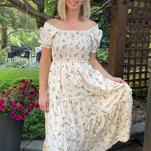 Floral Short Sleeve Smocked Maxi Dress